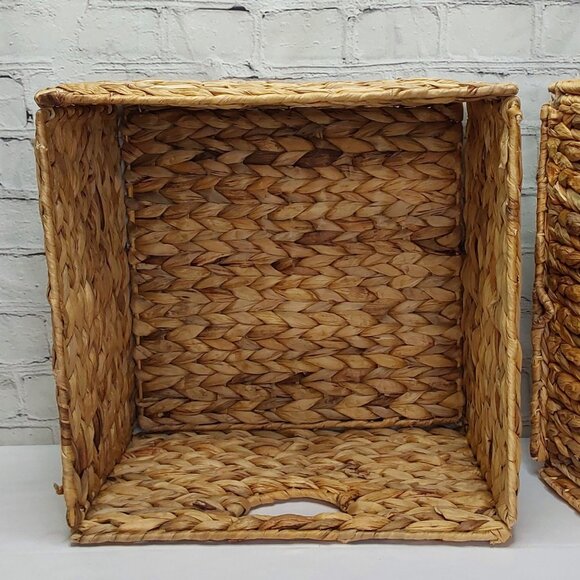 HAND WOVEN WATER~HYACINTH FOLDING STORAGE CUBE BASKETS 2-PIECE SET - Picture 7 of 16
